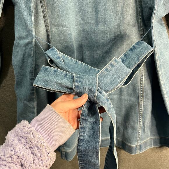 Susan Graver High Stretch Denim Long Jean Jacket Bleached Denim Large Petite - Picture 10 of 11
